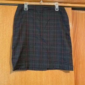 Gray and purple plaid skirt.